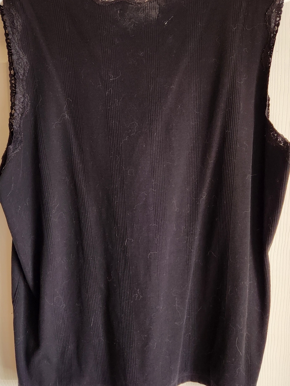 Coldwater Creek Black Ribbed Lace-Trim Tank Top